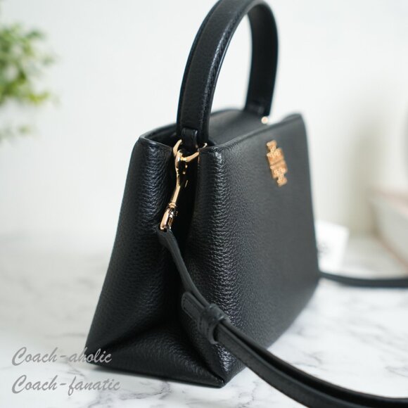 Tory Burch Britten Pebbled Leather Mini Satchel Crossbody in Black - Picture 3 of 10